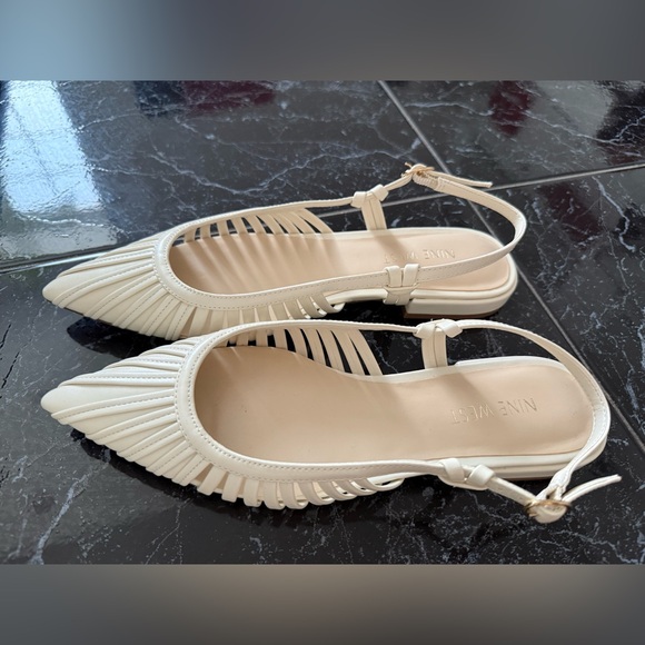 Nine West 7.5 Off White Faux Leather Synthetic Flat Slingbacks - Picture 1 of 12